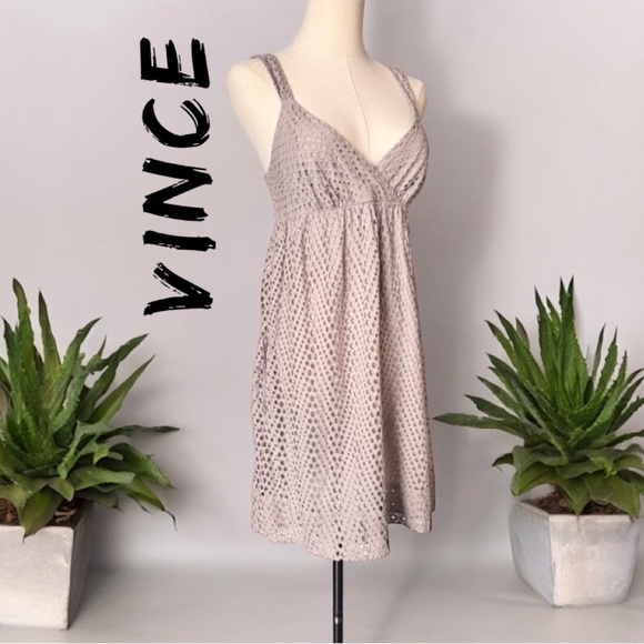 Vince Eyelet Sleeveless Dress Cotton - Size 4 in Color Beige/Stone - Picture 1 of 13